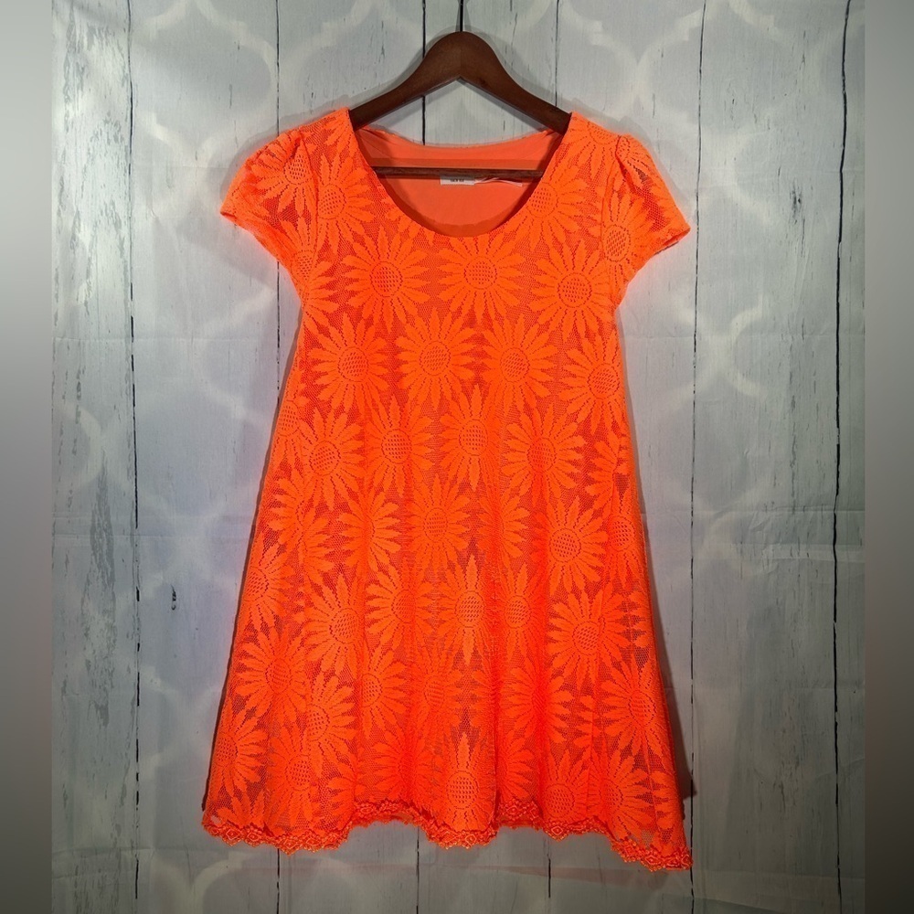 Kimchi Blue Knit Floral Lace Trapeze Womens Lined Dress Short Sleeve Sz S